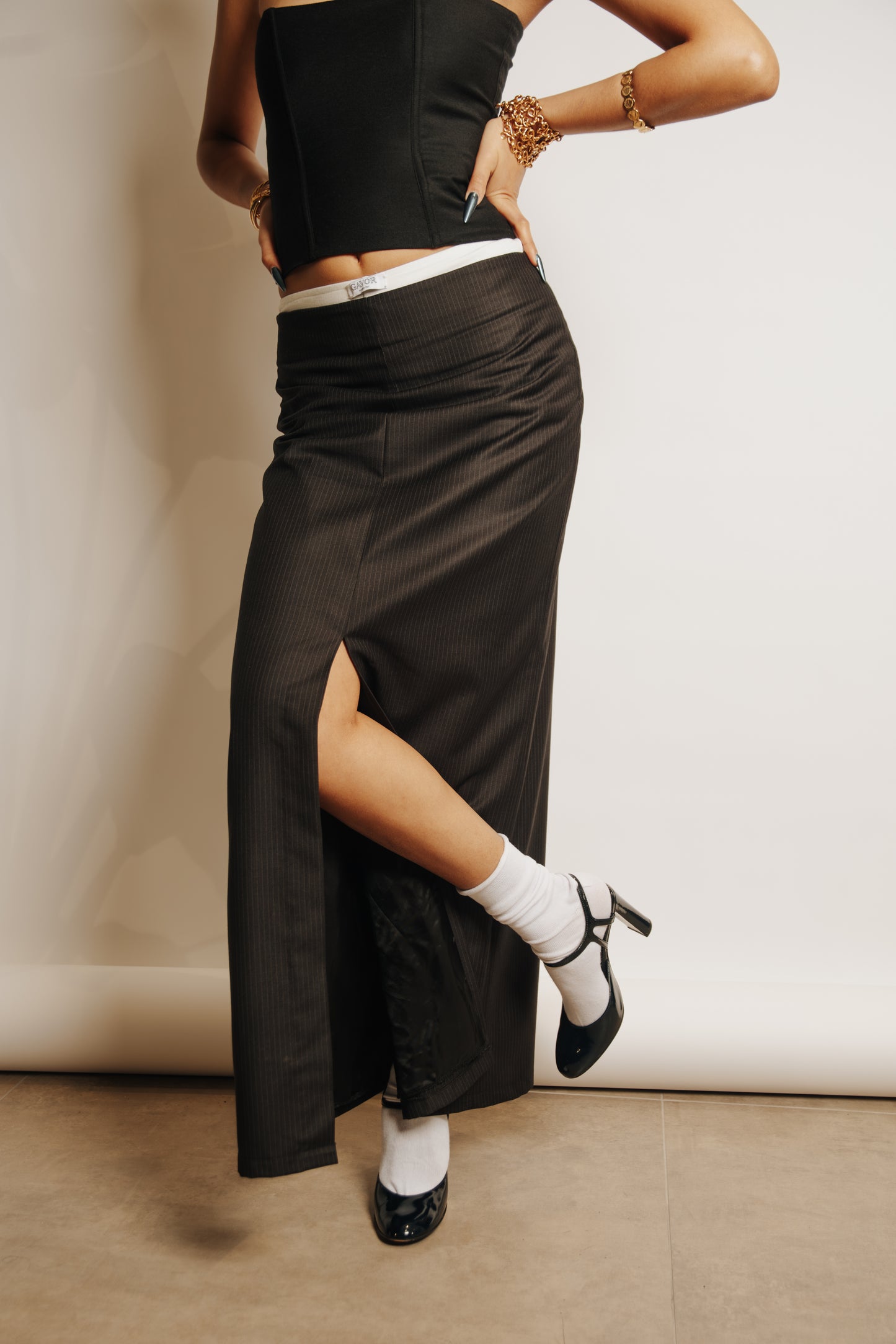 Pinstriped long skirt