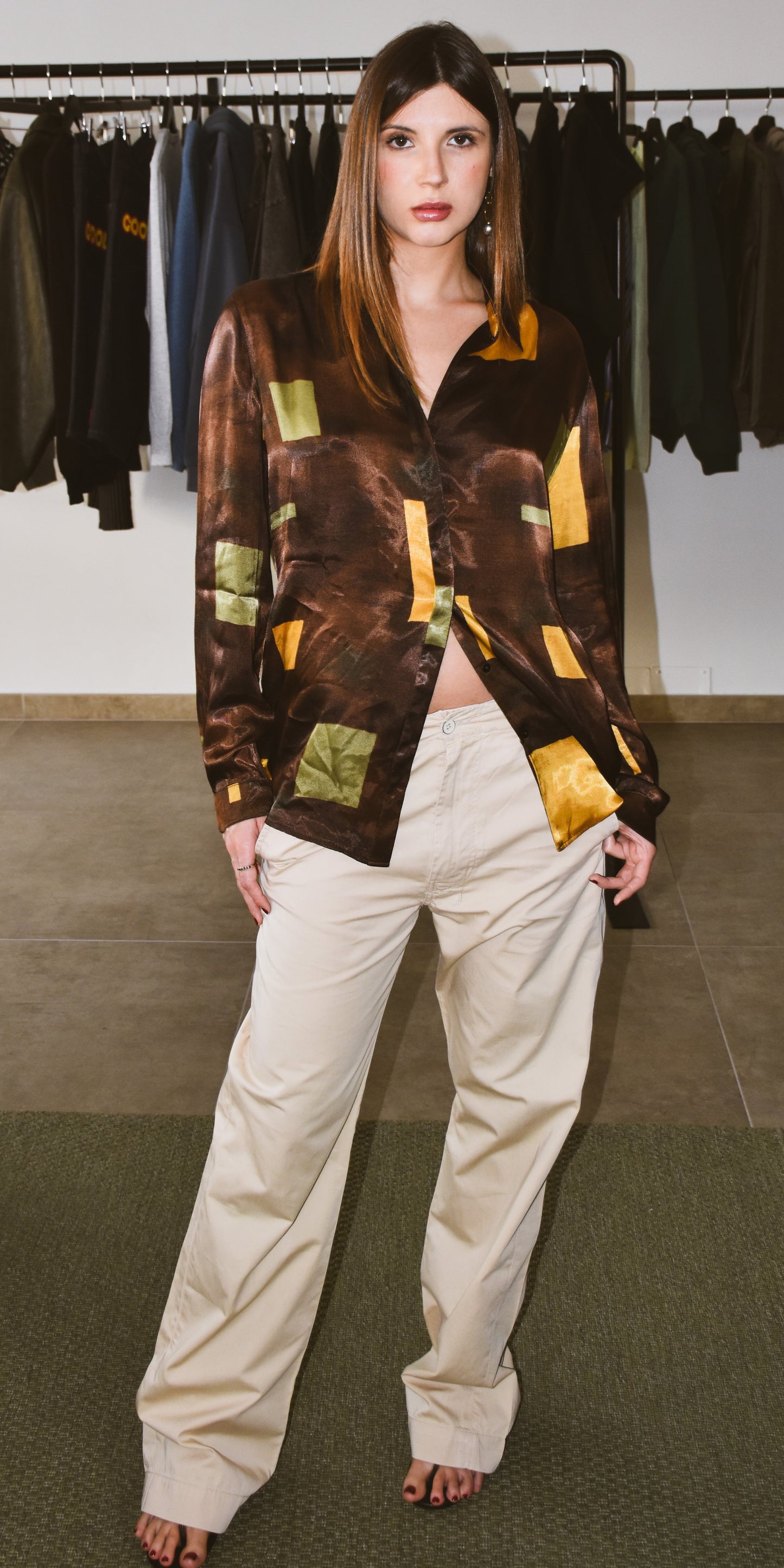 Brown geometric shirt