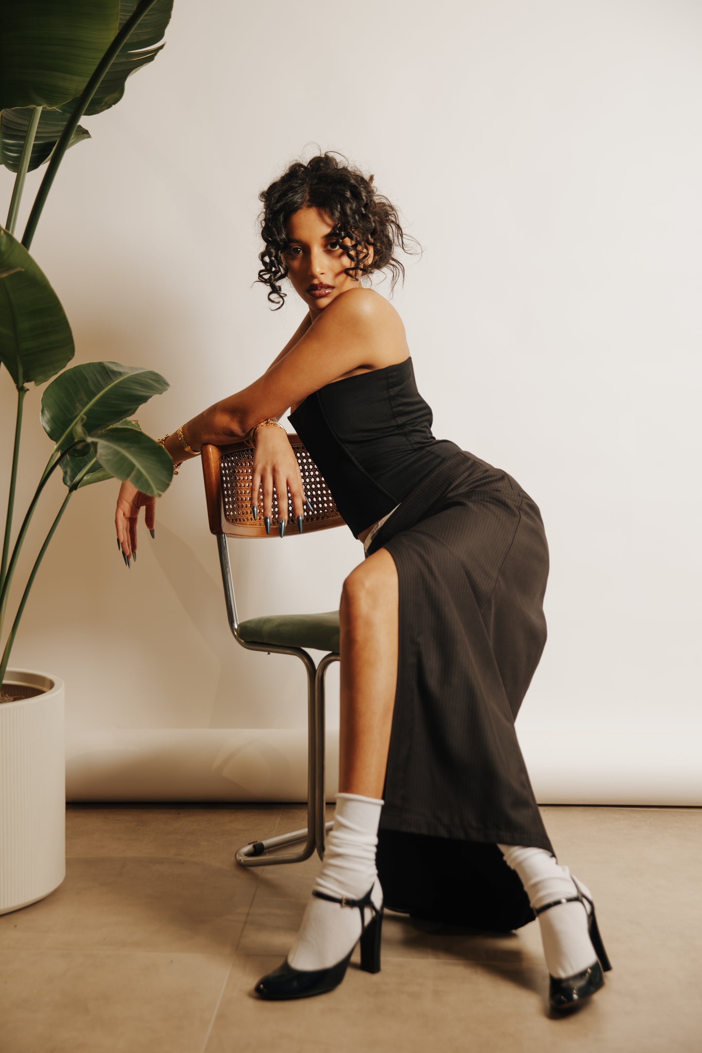 Pinstriped long skirt