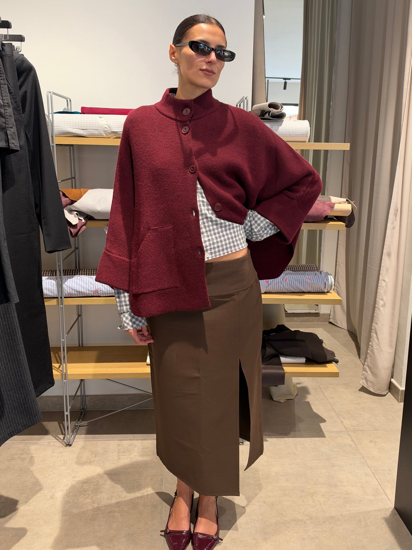 Burgundy Cape Cardigan