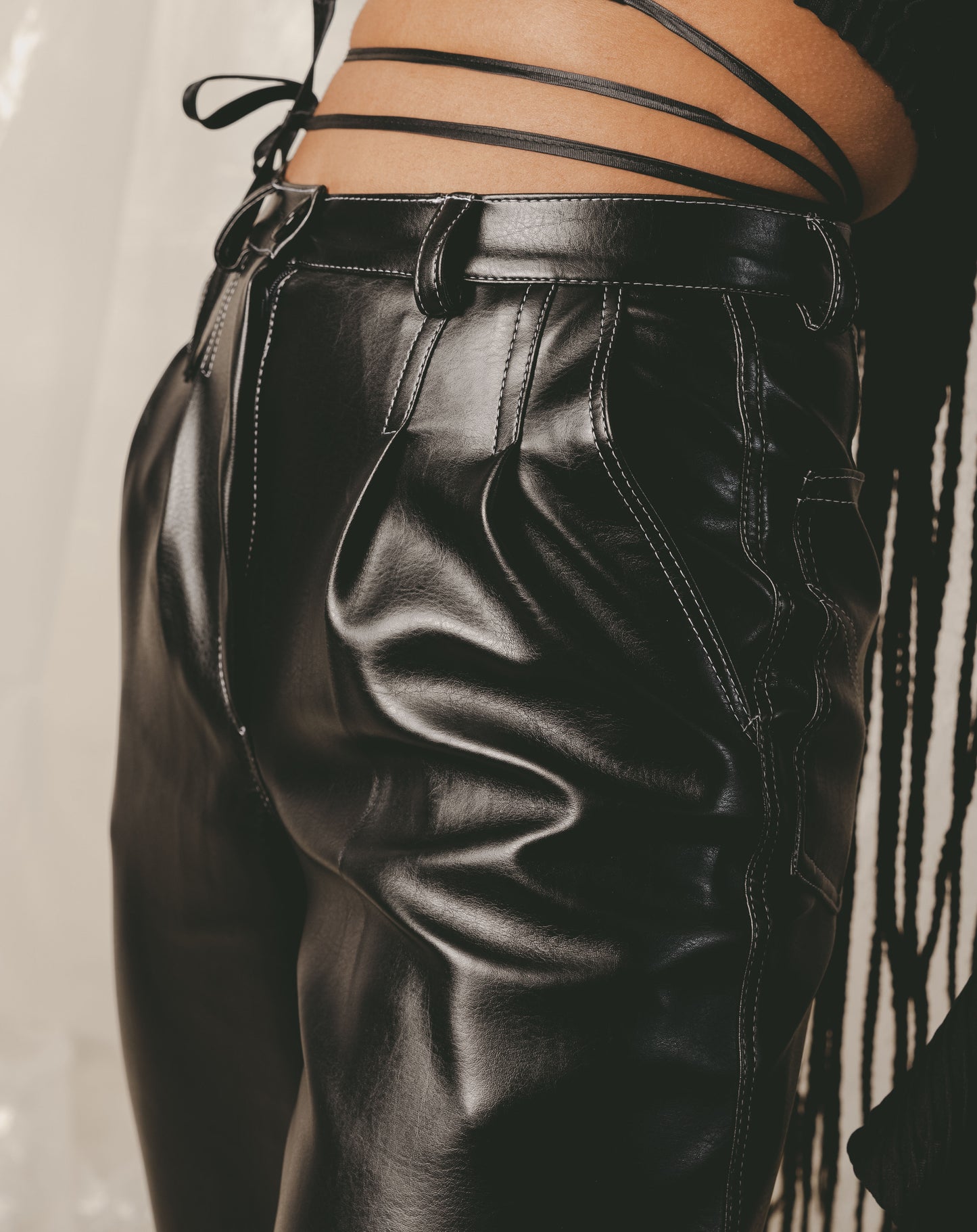 Contrast vegan leather pants